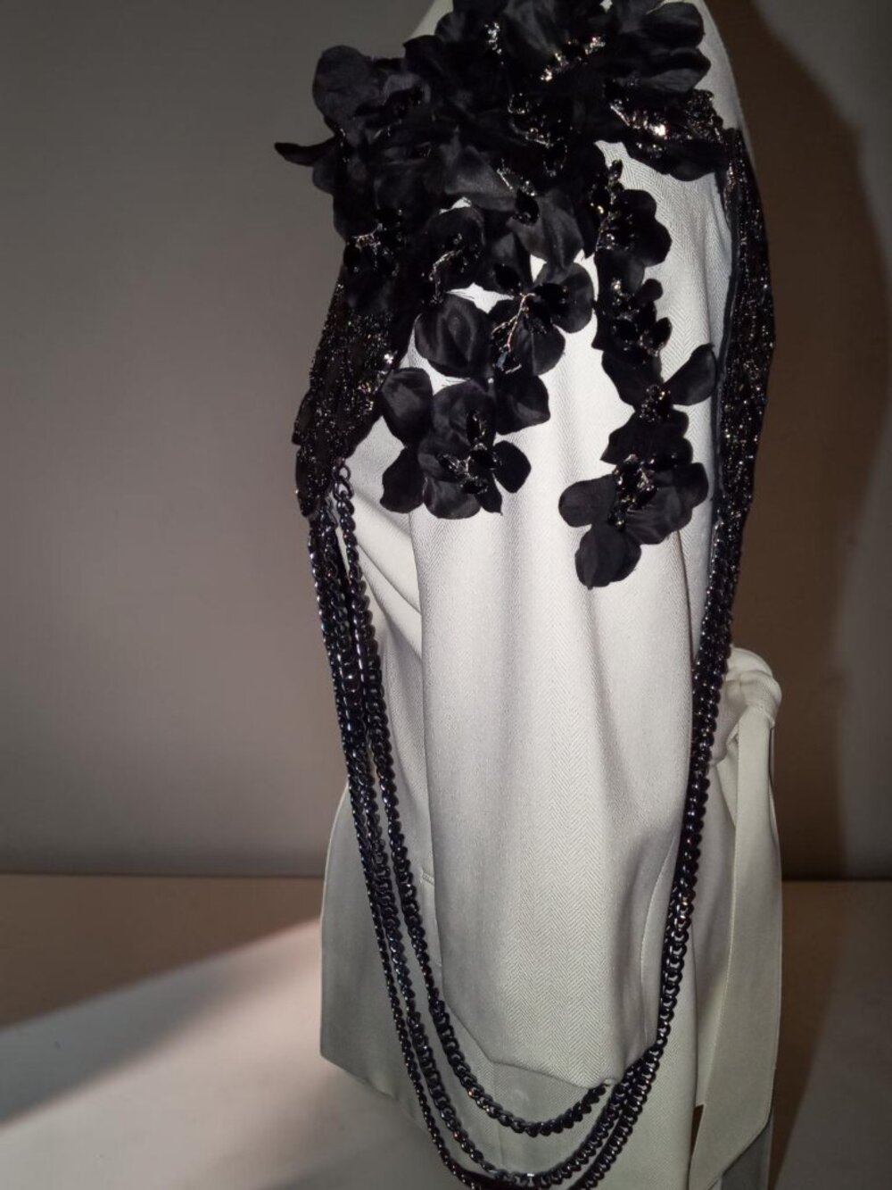 Midnight Rose Rhinestone & Chain Brooch - Picture 6 of 6
